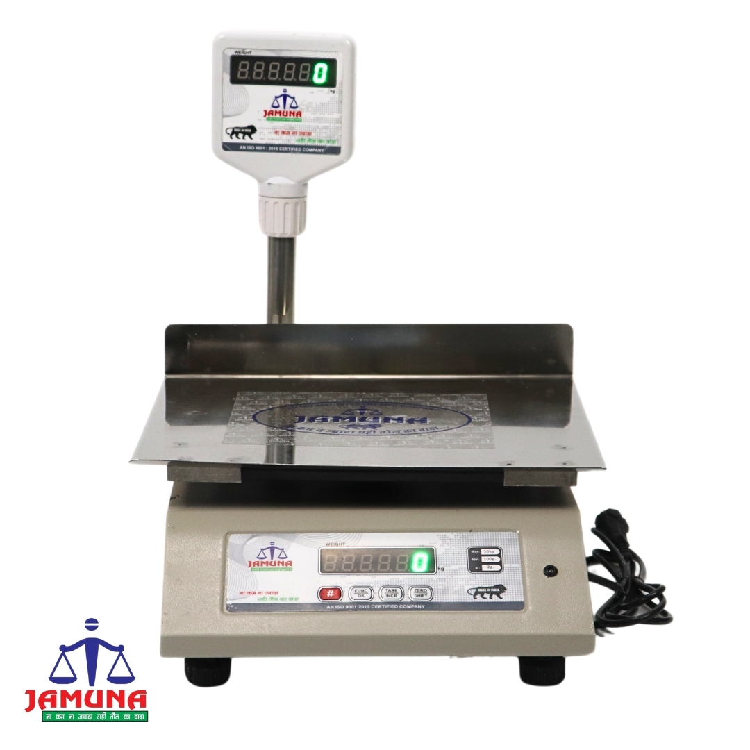 Weight capacity 30kg x 1g Electronic Weighing Machine/Weighing Scale with Front and Pole Double Display, With SS Pan for Shop, Kitchen and Commercial Purposes (10×12 inches)