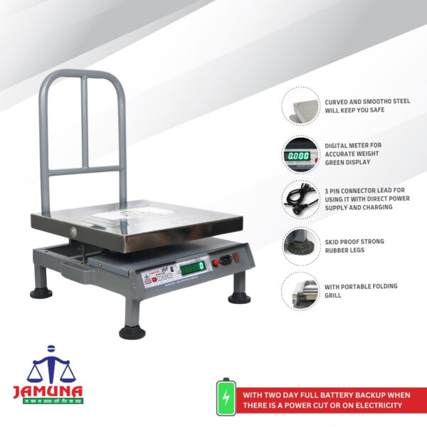 Capacity 100-200kg x 10g Accuracy, Portable/ Mobile Digital Weighing Scale with Front Back Double Green Display & Detachable Handle, Stainless Steel Pan,16×16″ for all Commercial Uses