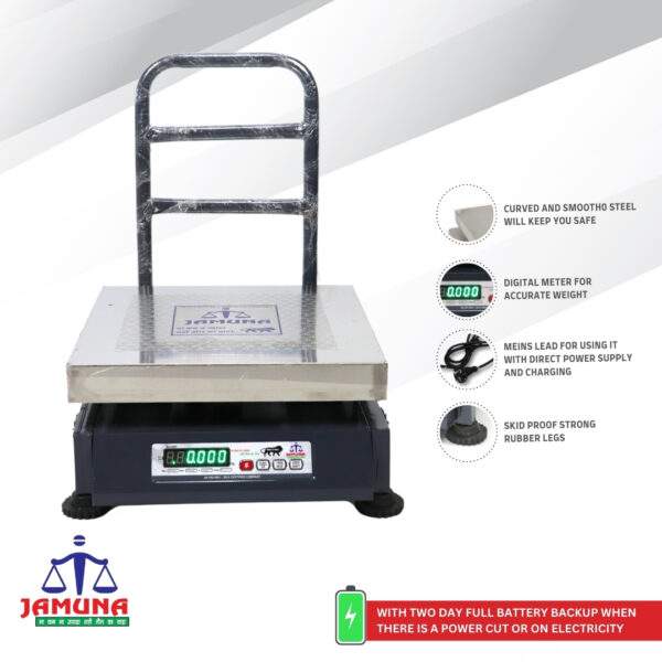 Capacity 200-300kg x 20g Accuracy, Portable/ Mobile Digital Weighing Scale with Front Back Double Green Display & Detachable Handle, Stainless Steel Pan,16×16″ for all Commercial Uses