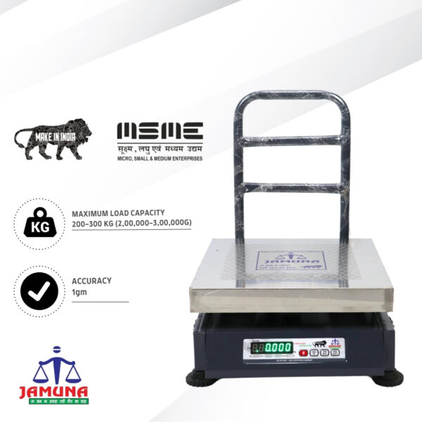 Capacity 200-300kg x 20g Accuracy, Portable/ Mobile Digital Weighing Scale with Front Back Double Green Display & Detachable Handle, Stainless Steel Pan,16×16″ for all Commercial Uses